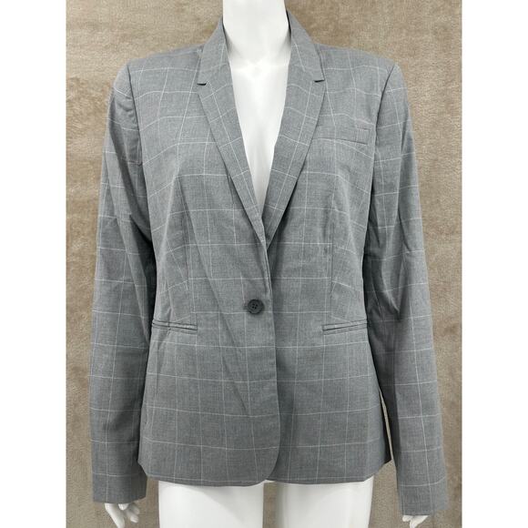 Banana Republic Jacket Womens 14 Gray Windowpane Blazer Stretch Preppy Career - Picture 1 of 10